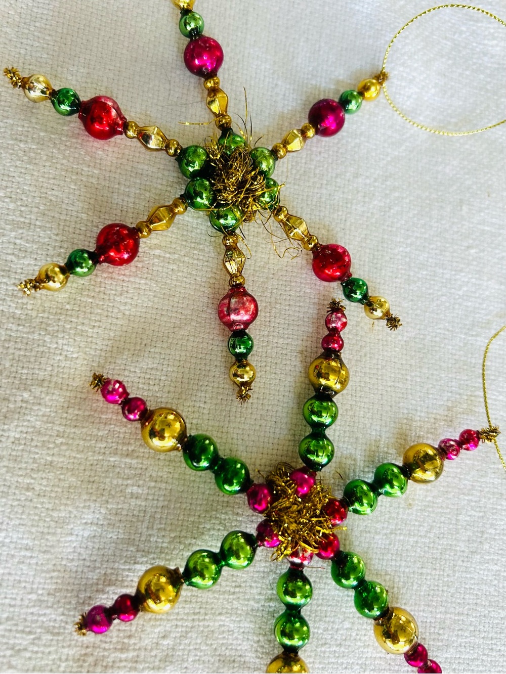 Vintage repurposed mercury, glass bead flowers holiday Christmas ornaments
